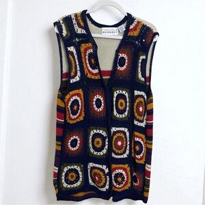 PLUS Carolina Colours Y2K Vintage Crochet Granny Square Stripe Vest Size‎ 20W